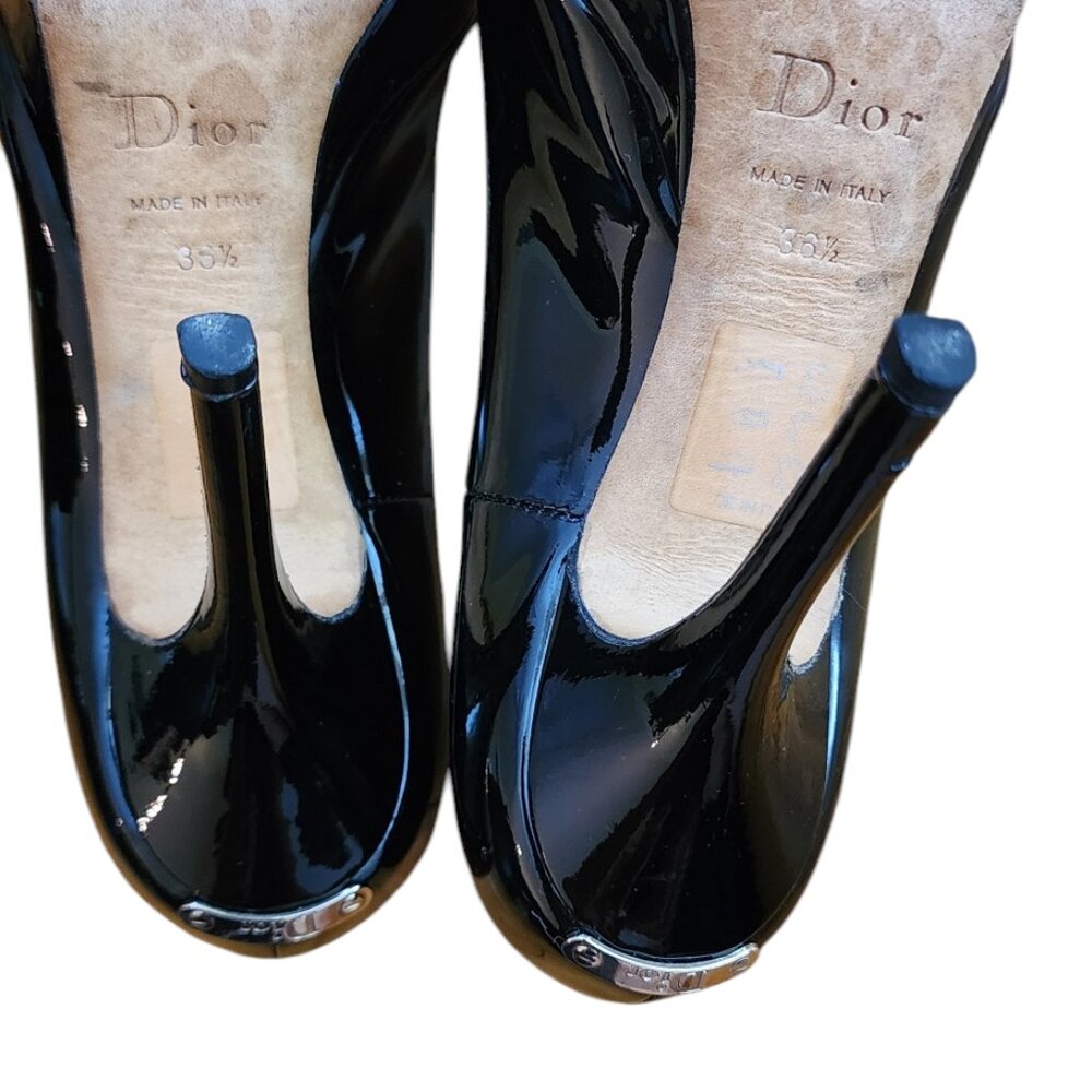 Christian Dior Black Patent Peep Toe Heels Size 6 - Picture 12 of 13